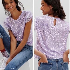 Anthropologie Lilac Sparkly Sequin Blouse M